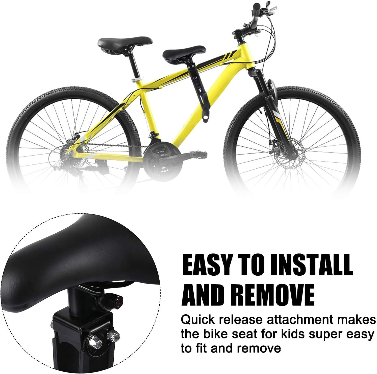Kids Bike Seat for Mountain Bikes, Detachable Front Mounted Bicycle Seats for Children 2-5 Years Old (Seat & Handle) image number 2