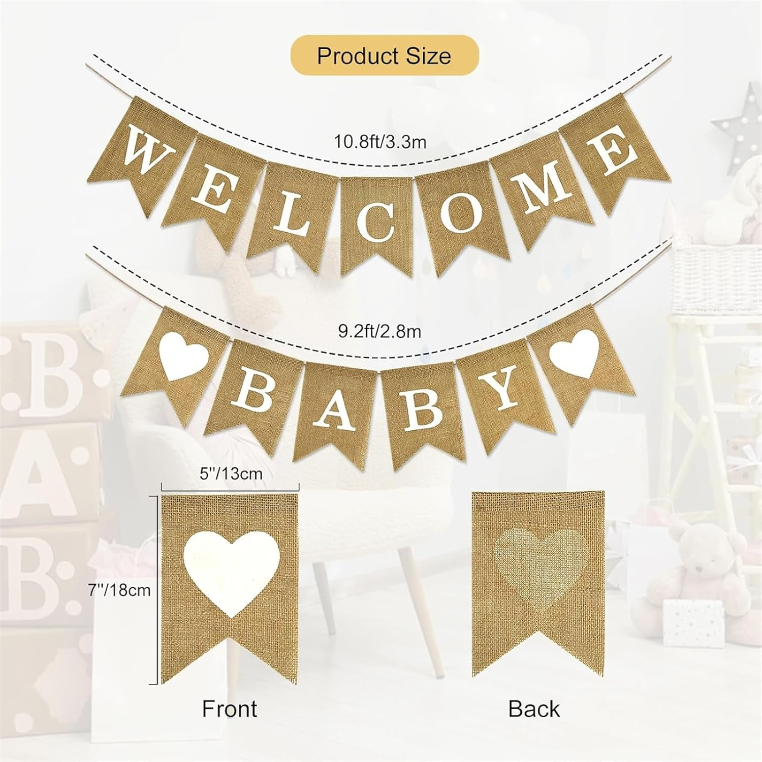 Pre-Strung Welcome Baby Burlap Banner Baby Shower Sign for Backdrop Baby Arrival Banners Gender Reveal Party Decorations image number 5