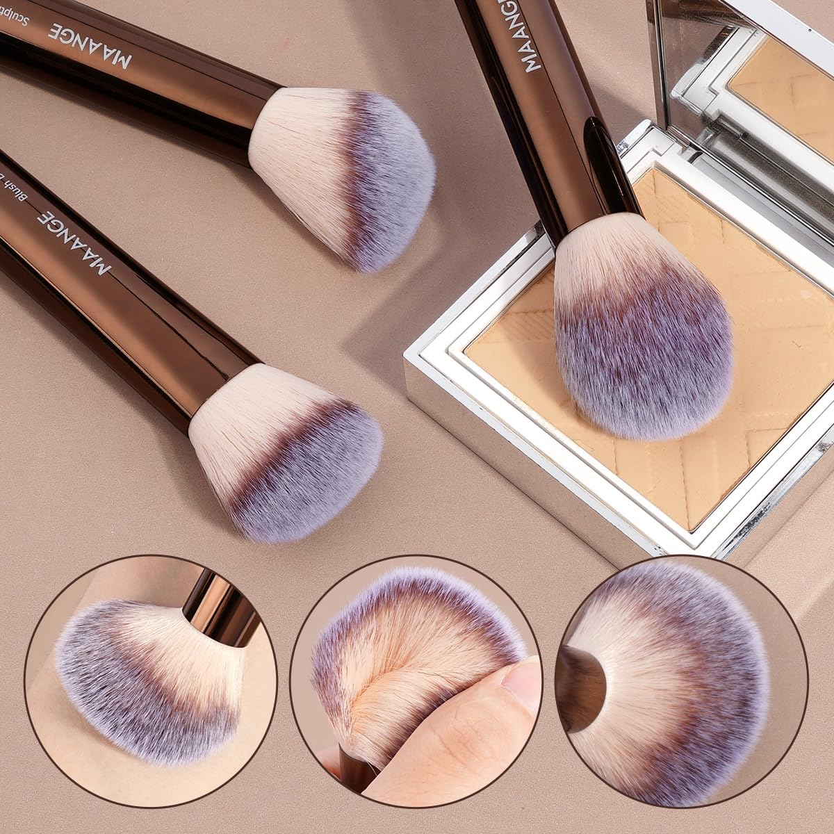 MAANGE 16PCS Makeup Brush Set Travel Makeup Brushes for Liquid Powder Contour Concealer Cream Cosmetics Blending Eyeshadow Eyeliner (Coffee) image number 5