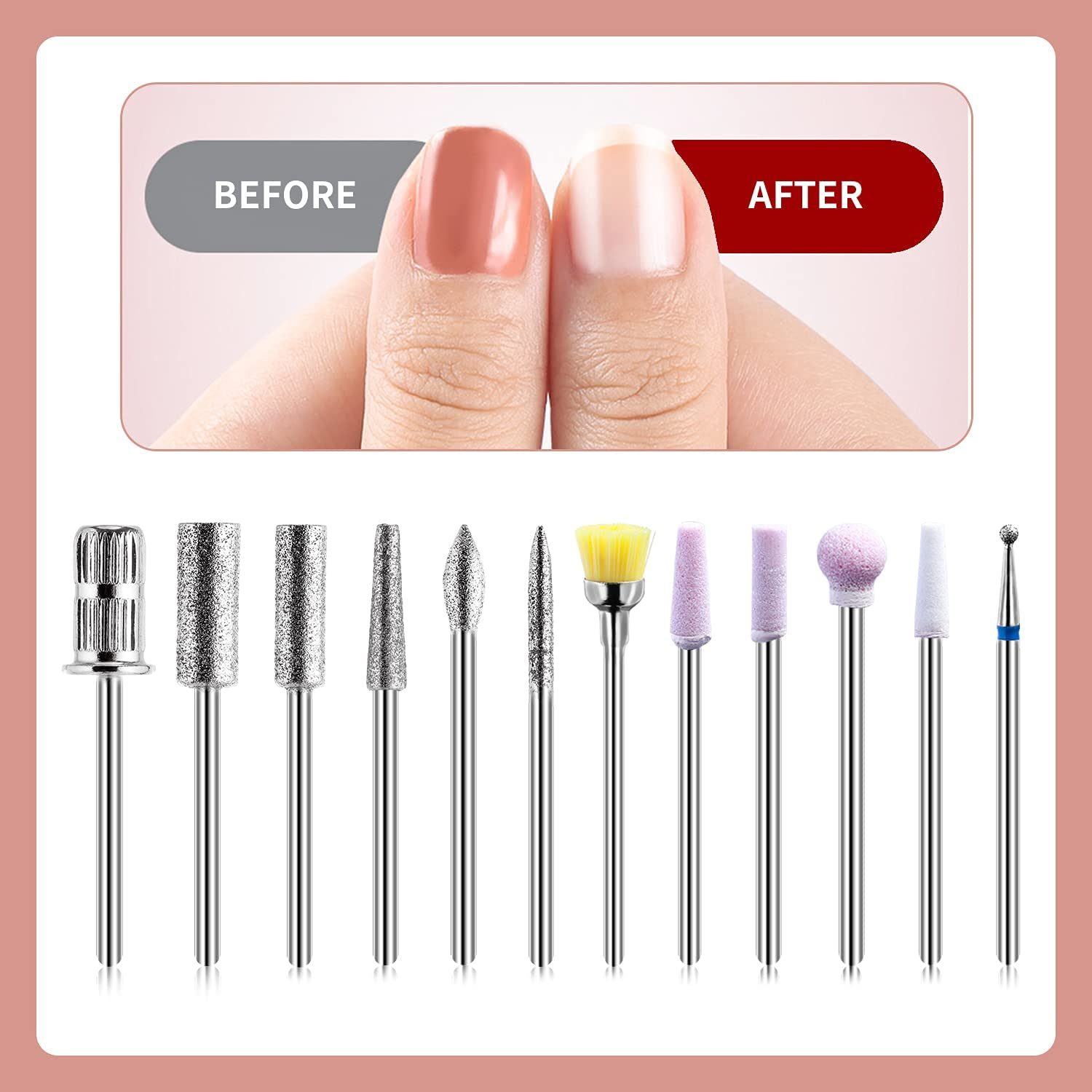 TOMICCA Professional Electric Nail Drill Kit, 20000 RPM USB Electric Nail File Machine with 12 Pcs Changeable Nail Drill Bits for Starter and Salon Use image number 3