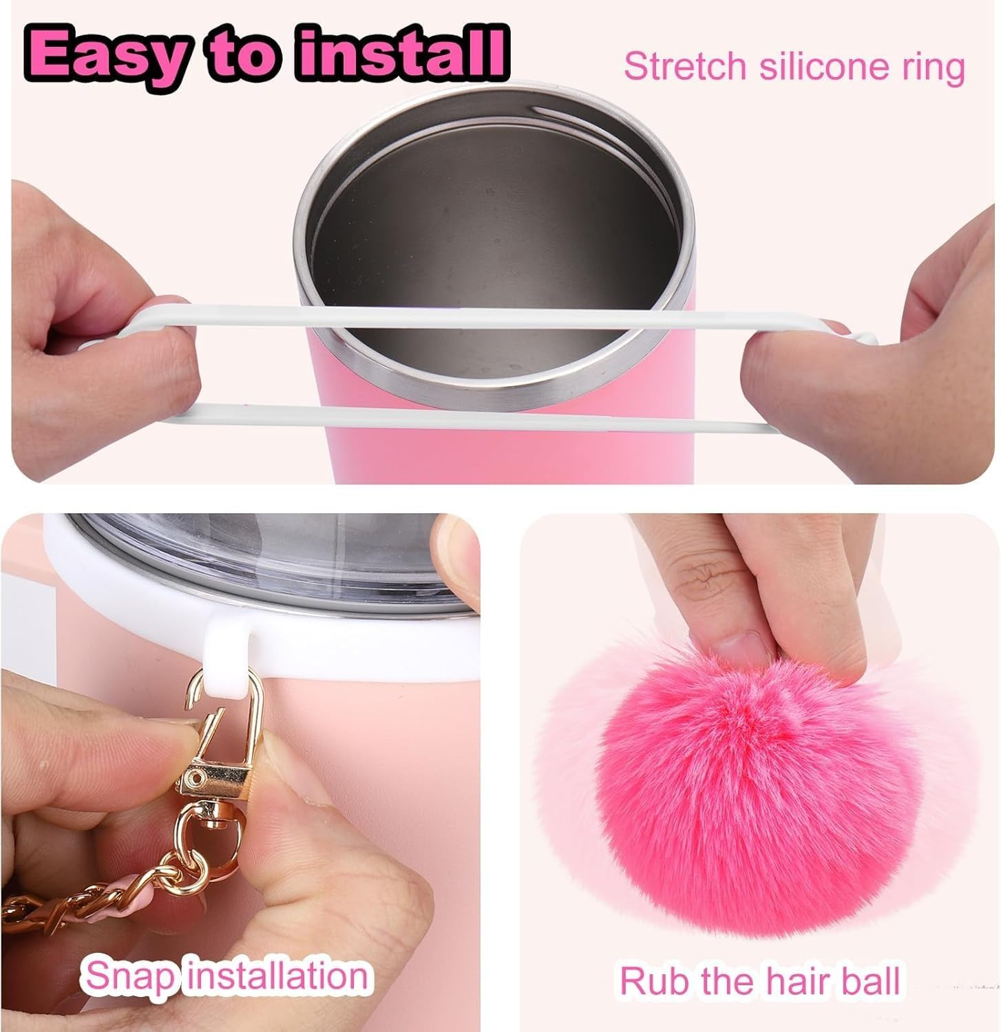 Bling Cup Accessories for Stanley Cup - Fits 20Oz, 30Oz & 40Oz Tumblers with Handle, Includes Bow Straw Topper, Decorative Straw Bow, Leather Handle Strap & Boot (Pink) - Pink image number 6