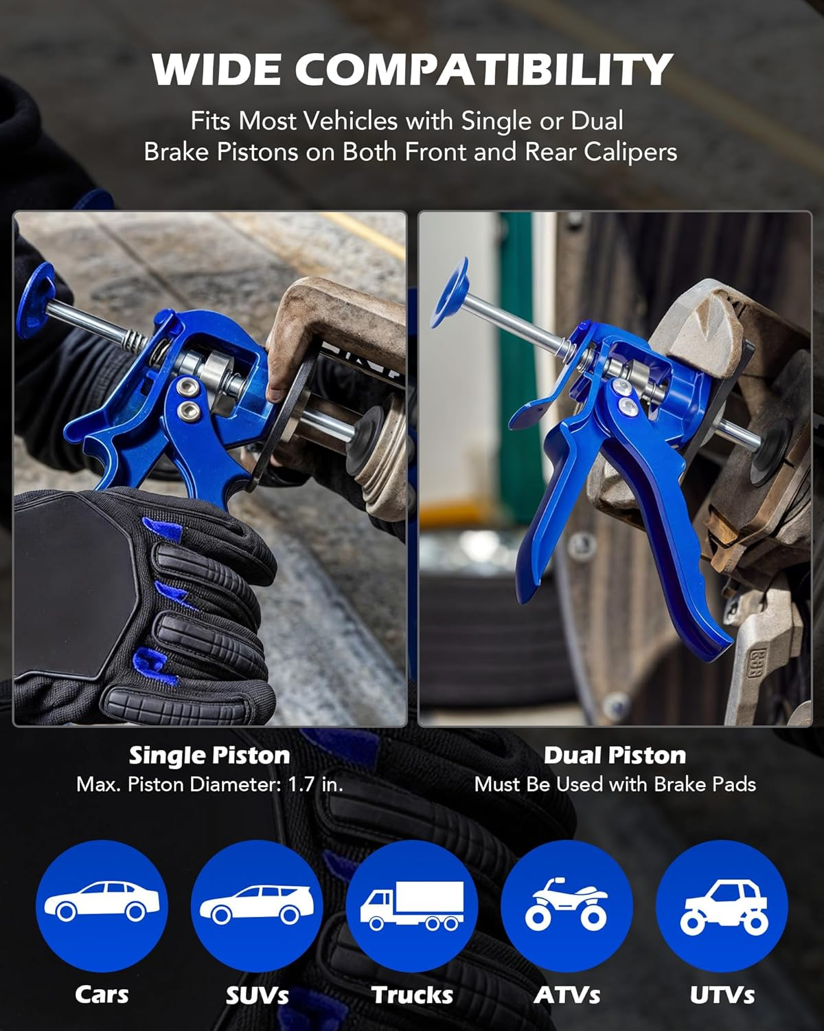 Orion Motor Tech Speedy Brake Caliper Compression Tool, Heavy Duty Caliper Piston Compressor Tool for Brake Pad Replacement, Disc Brake Caliper Tool for Single Piston Dual Piston on Most Cars & Trucks