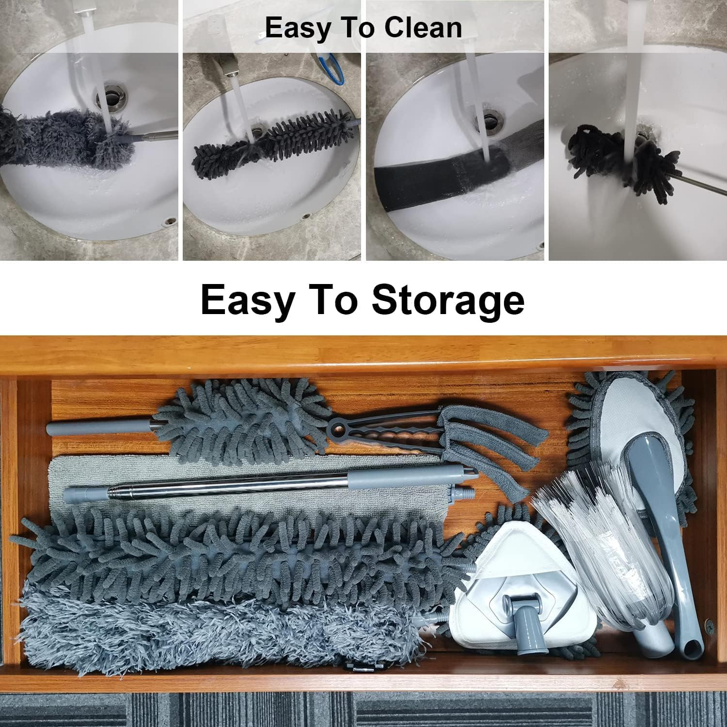 YVXUN Microfiber Duster,9 PCS Reusable Bendable Washable Ceiling Duster with 100" Extra Long Extension Pole for Cleaning Ceiling Fan,Cobweb,High Ceiling,Baseboards,Vents,Mirrors,Blinds,Furniture,Cars image number 6