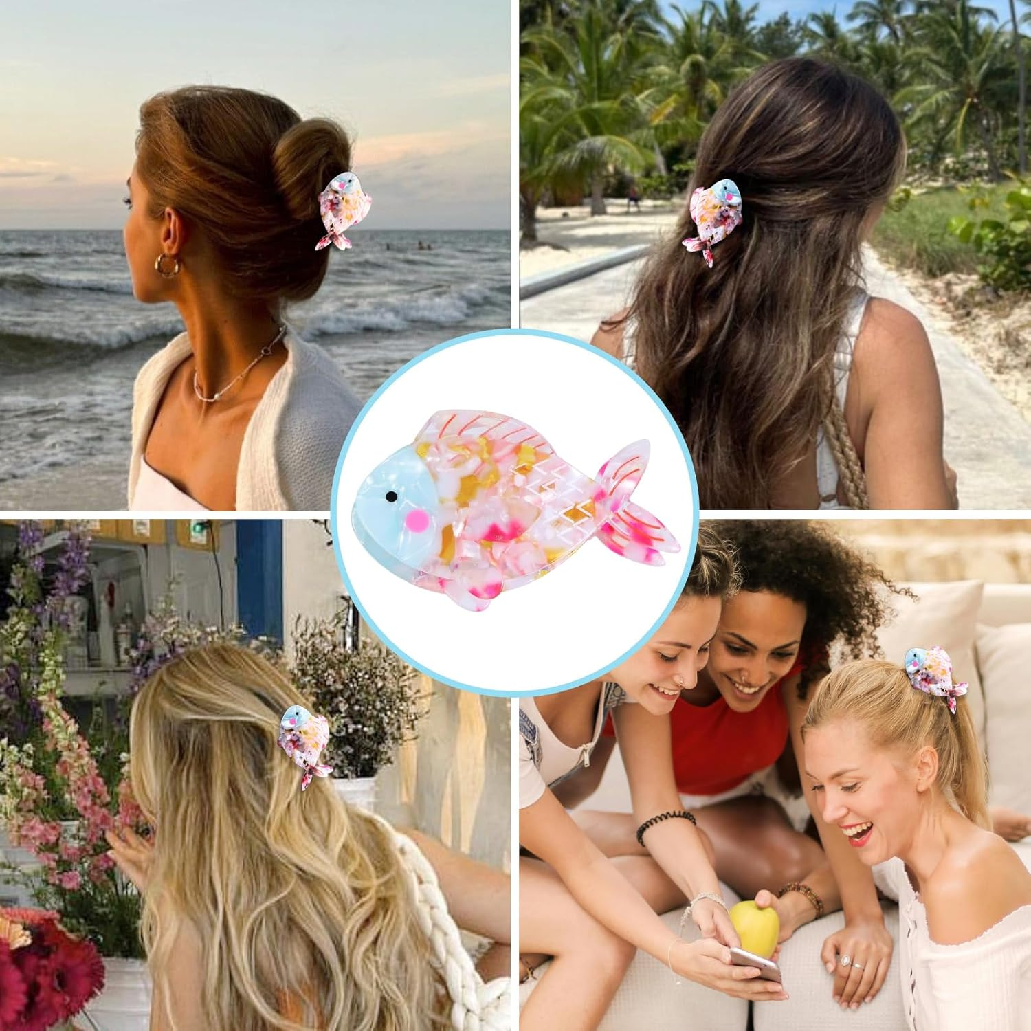 Acrylic Fish Hair Claw Clip, Unique Fashion Small Acetate Claw Clip, Cute Ocean Animal Hair Accessory for Women & Girls with Thick or Thin Hair, Gift for Beach Lovers & Ocean Enthusiasts image number 4