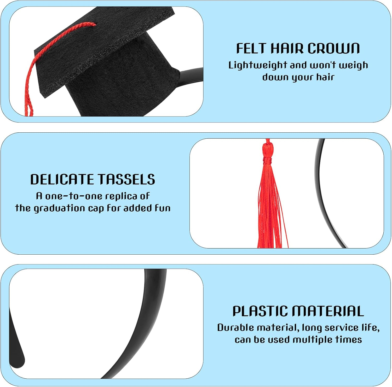 Hannafires Mini Graduation Cap Headband &ndash; Toddler & Preschooler Graduation Party Accessory, Cute Cap for Photos, Kindergarten Graduation Costume Prop, Graduation Cap Bottle Toppers with Tassels image number 5