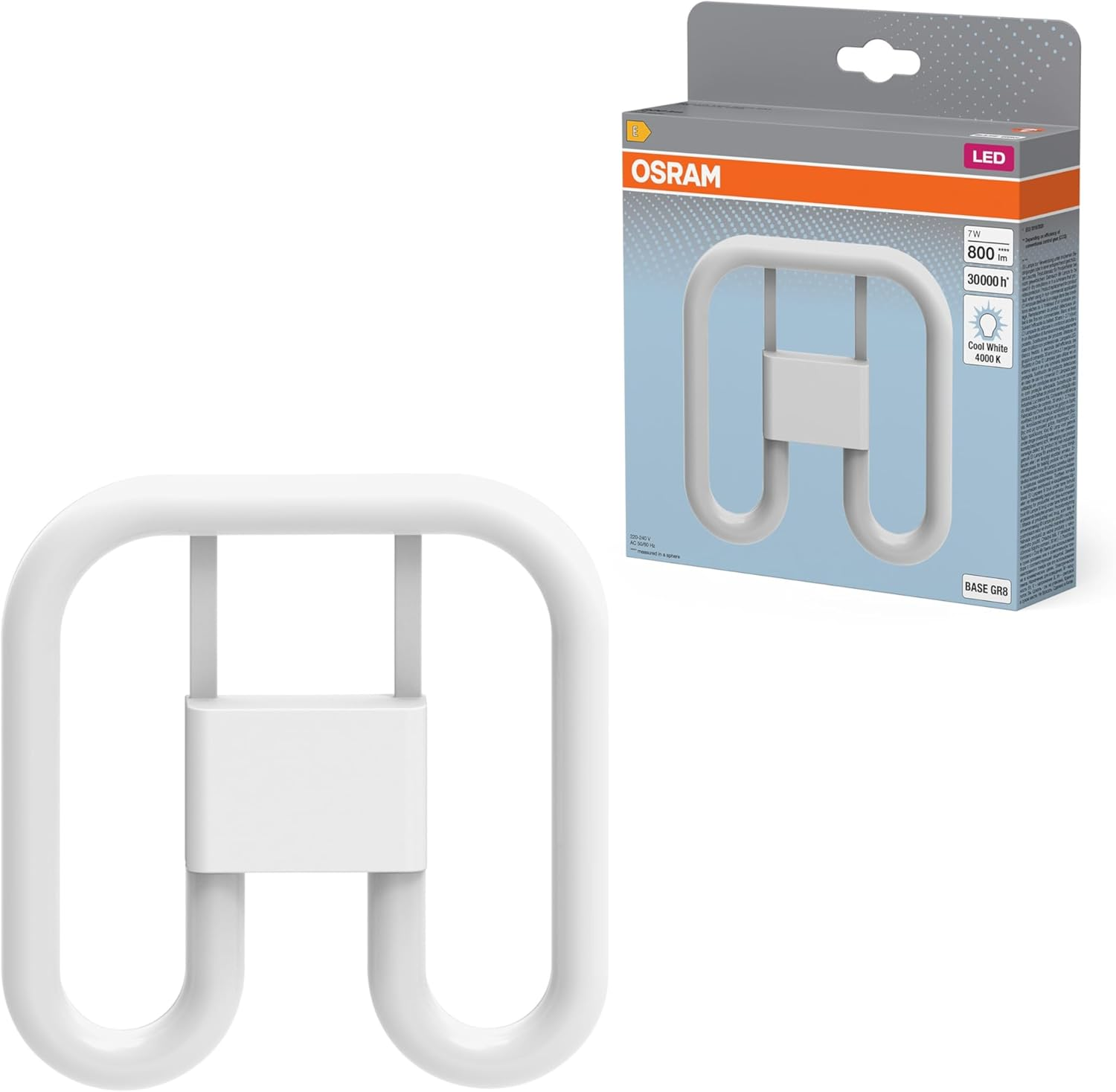 OSRAM DULUX LED Tube SQ16 GR8 7W Neutral White 800LM IP20 Compact Fluorescent Replacement for KVG Lights 2 Pin Base White Plastic 134Mm