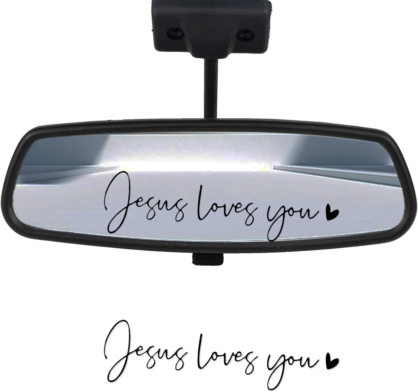 2Pcs Jesus Loves You Rear View Mirror Sticker, Positive Affirmation Car Decals Vanity Mirror Stickers Water Bottle Stickers Rearview Mirror Sticker for Laptop Car Water Bottle (Black)
