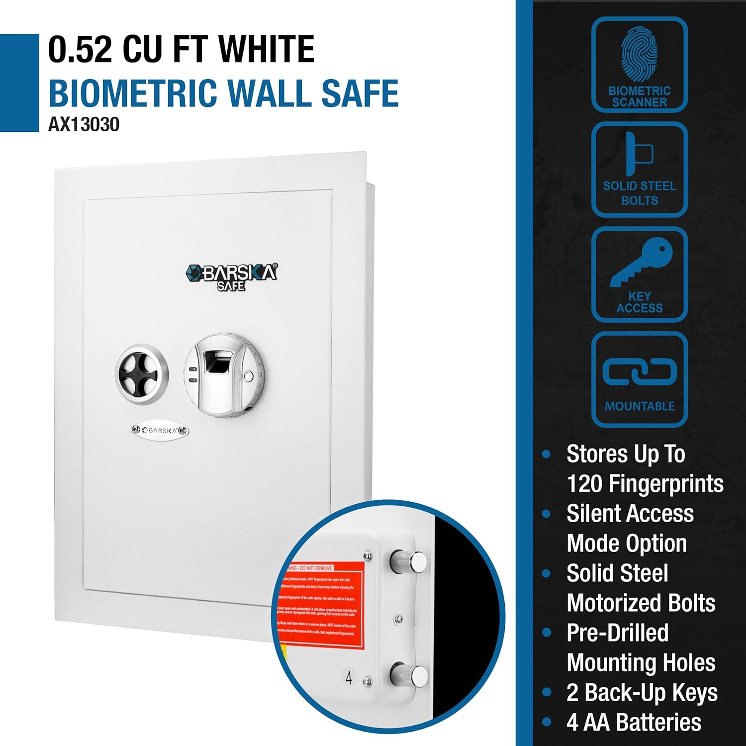 Barska Biometric Fingerprint Security Wall Safe 0.52 Cubic Ft image number 6