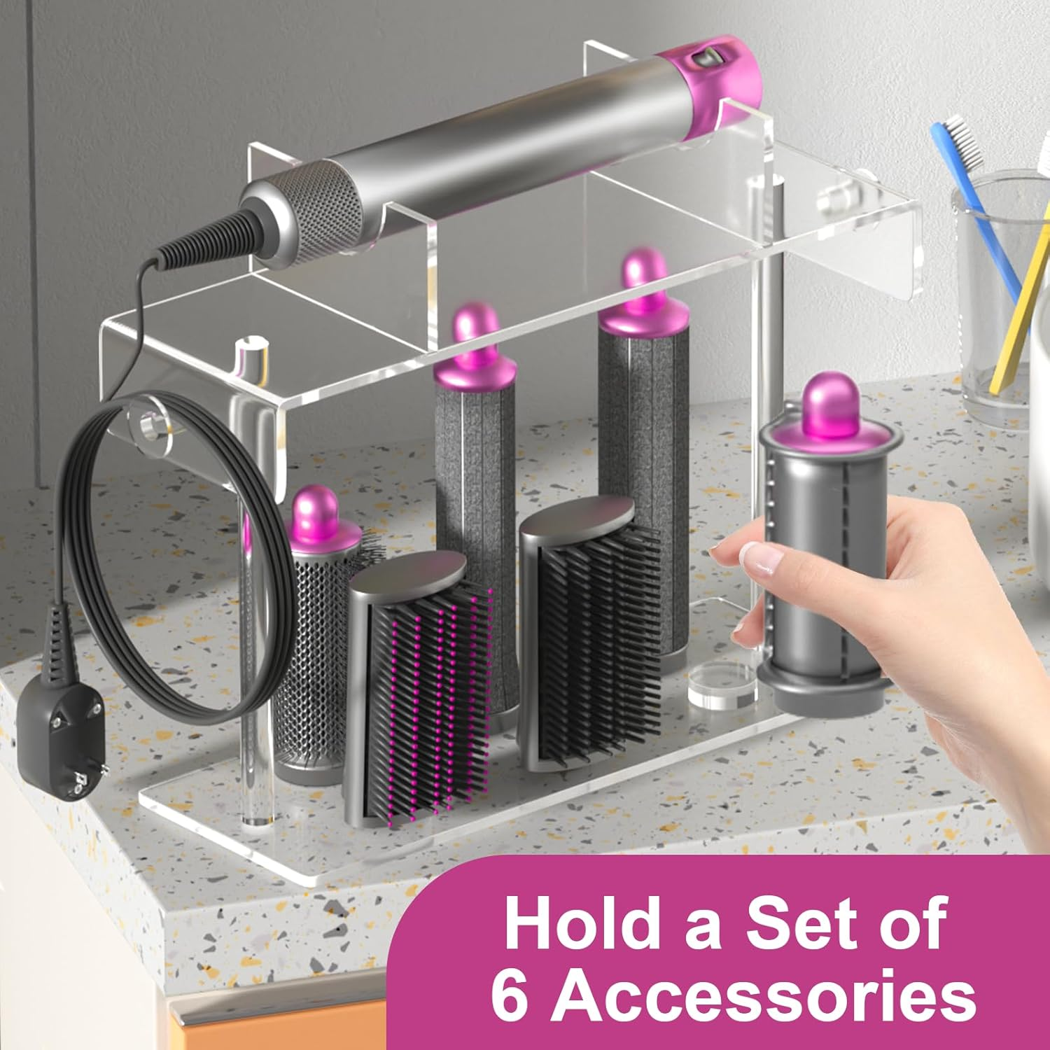 Yewink Airwrap Holder for Dyson - HQ Acrylic Hair Tool Storage Stand - Countertop Desktop Organizer for Dyson Styler and Accessories - Space-Saving Bathroom Beauty Holder image number 4