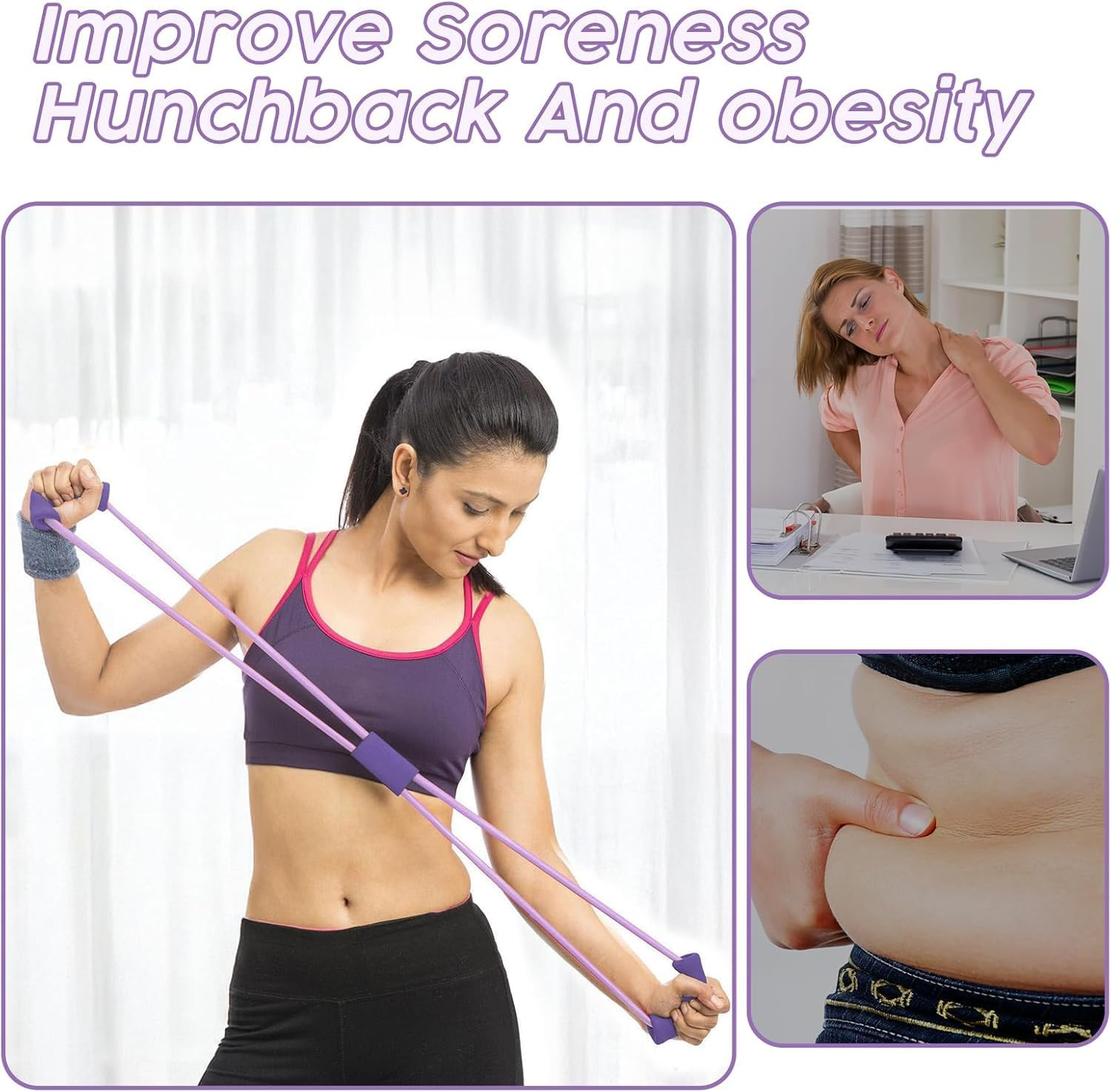 Arm Figure 8 Resistance Band, 3Pcs Yoga Gym Fitness Pulling Ropes, 8 Figure Shaped Tension Rope, 8 Shaped Elastic Pull Yoga Tension Rope for Chest Arm and Shoulder Stretch