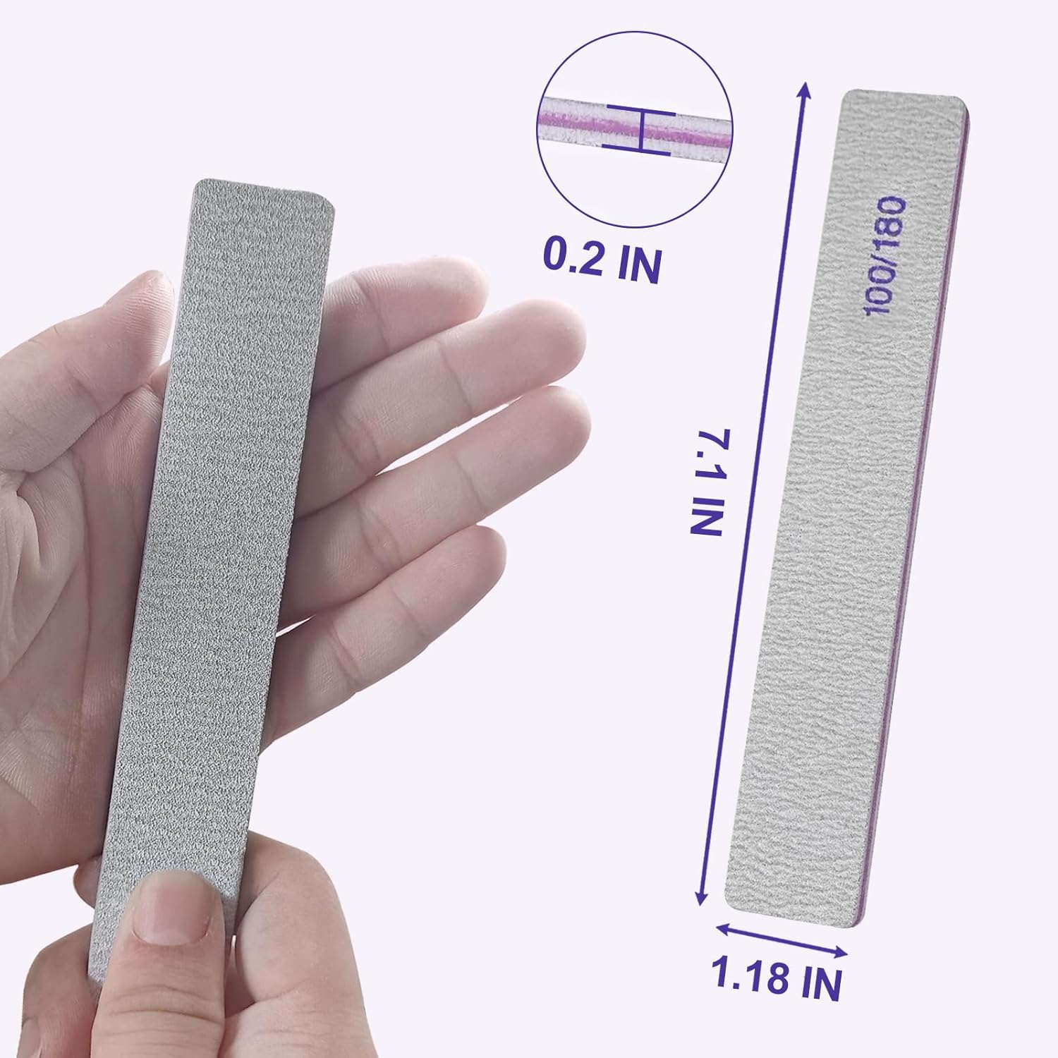 100/180 Grit Nail File (6 Pack), Emery Board Nail Files for Acrylic Nails and Natural Nails, Double Sided Emory Boards Professional Nail Filer Reusable Washable Manicure Square Gray image number 2
