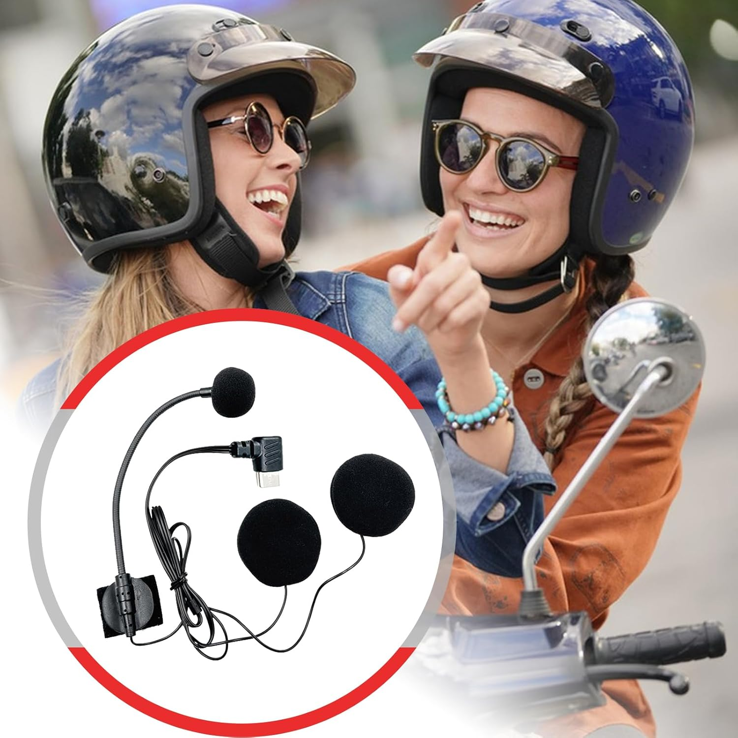 Rissunkv Helmet Headset,Motorbike Helmet Microphone | High-Definition Type-C Plug Waterproof Half-Face Noise Reduction Headset for Meetings Outdoor Podcasting Streaming image number 4