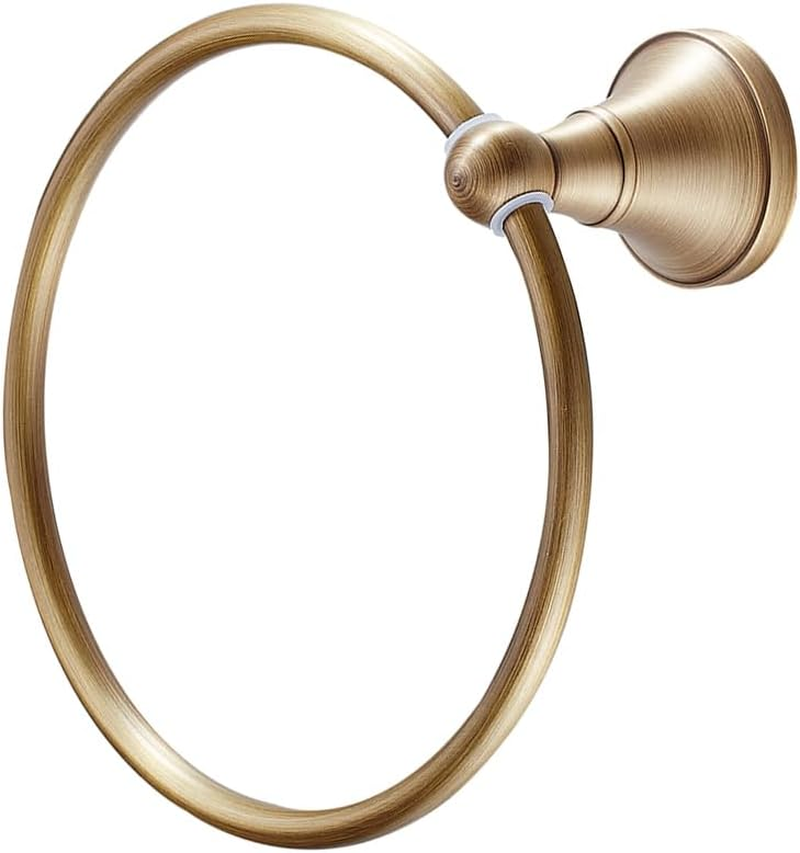 LIFKOME Brass round Towel Ring - Antique Style Brushed Brass Towel Rack Bathroom Hanging Accessories Wall Mounted for Home School Hotel and Public Toilets image number 4