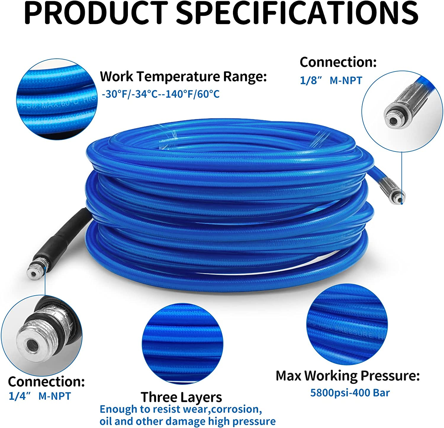 10M High Pressure Washer Drain 3000 Psi/180Bar Hose Cleaning Kit Sewer Jetter Kit for Karcher K2-K7 Series & Bosch AQT Household Use Pressure Washer&hellip; image number 5