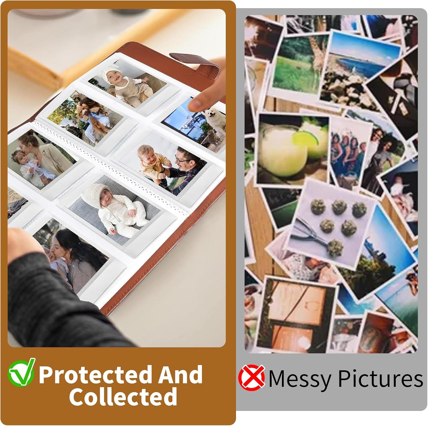 Photo Album with 288 Pockets Compatible with Fujifilm Instax Square SQ1/SQ6/SQ10/SQ20/SQ40 Camera & Sp-3/Square Link Mobile Printer, PU Leather Mini 3 Inch Album for Instax Square Film Photo (Brown) image number 1