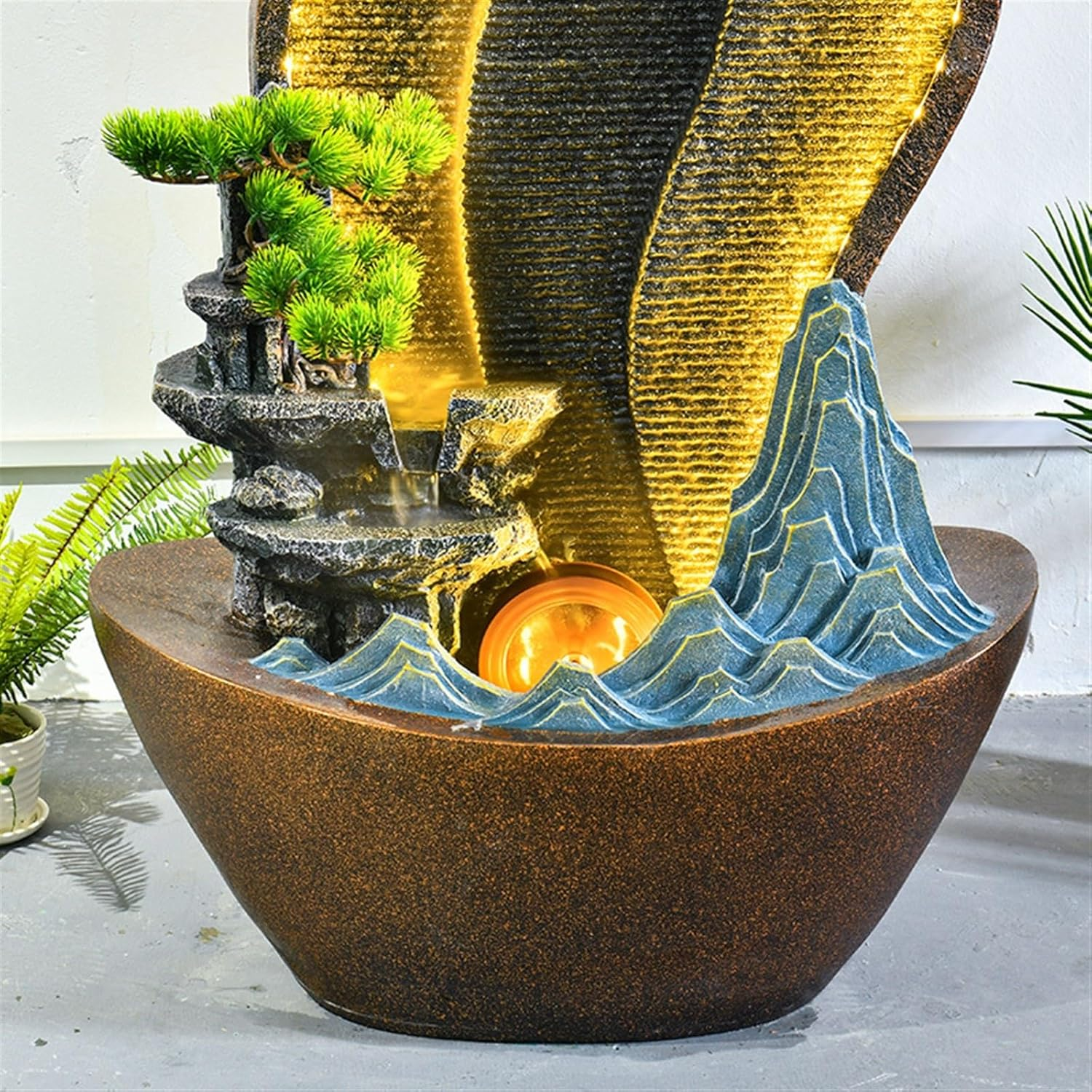 Outdoor Fountain Creative Rockery Water Curtain Wall, Floor Circulating Ornaments, Living Room Courtyard Fountain Landscape(L)