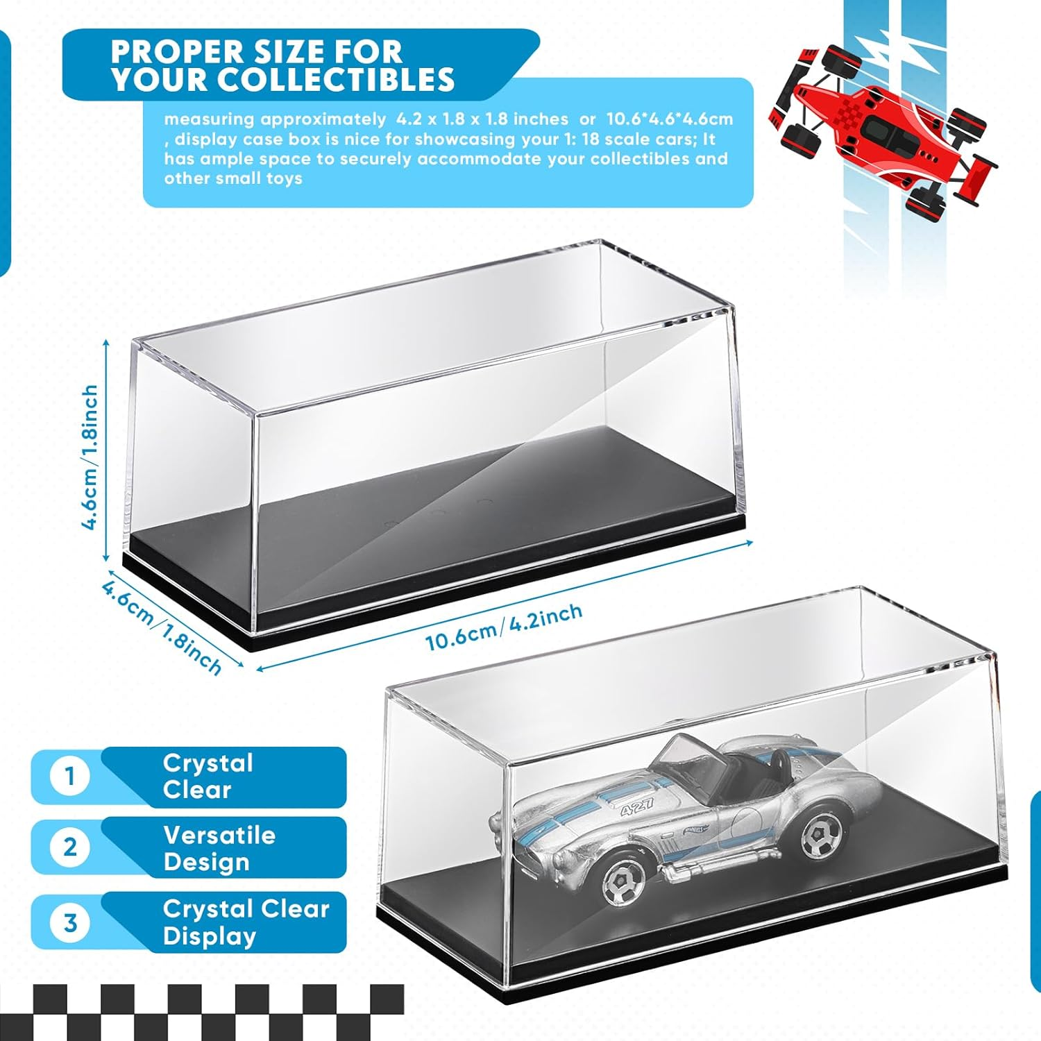 Singhoow 4 Pcs Clear Acrylic Display Case Storage 4.17 X 1.81 X 1.81 Inches Fit for 1/64 Scale Vehicles Toy Model Cars Display Case Storage Collectors image number 5