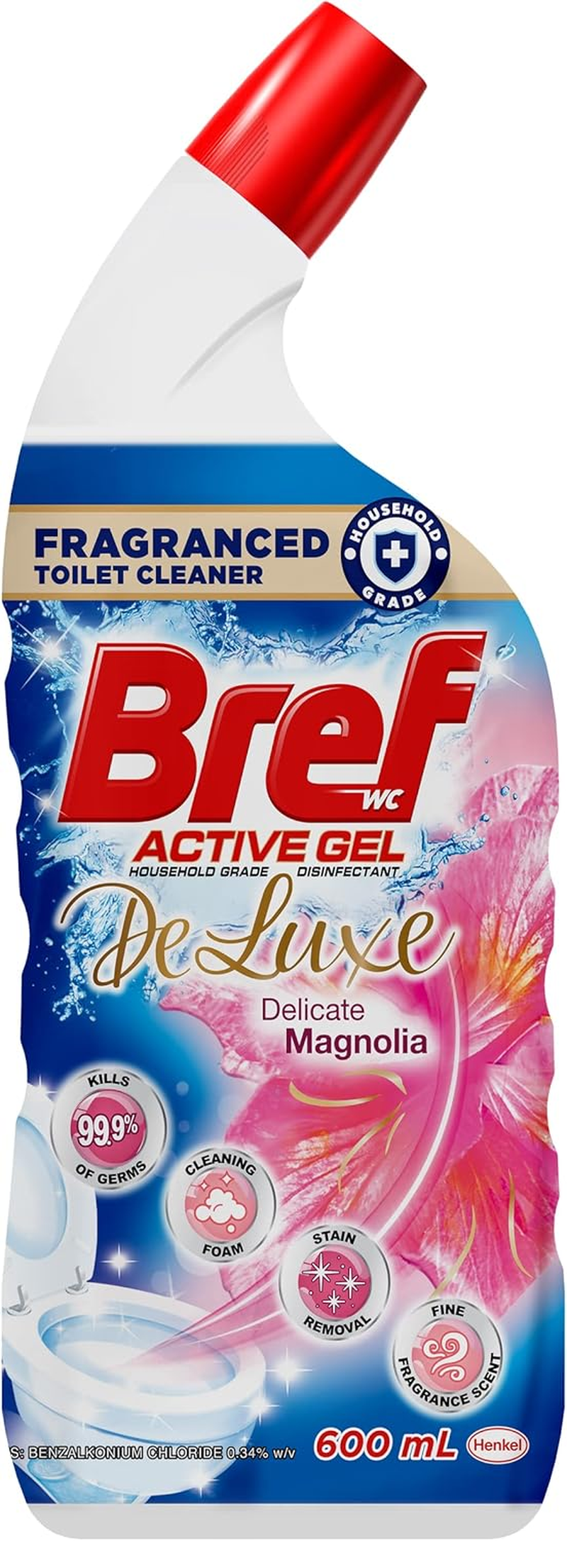 Bref Deluxe Active Gel Delicate Magnolia Toilet Cleaner 600Ml X 8 image number 5