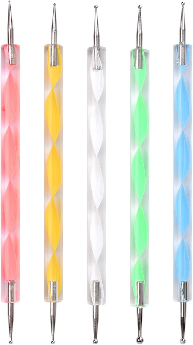 Siyuwuro 5Pcs Double-Ended Nail Art Dotting Pens 10 Different Diameter Ball End Dots Painting Pen Tool 2 Way Nail Art Design Tools for Nail Decorations Art Stippling Engraving Drawing image number 3