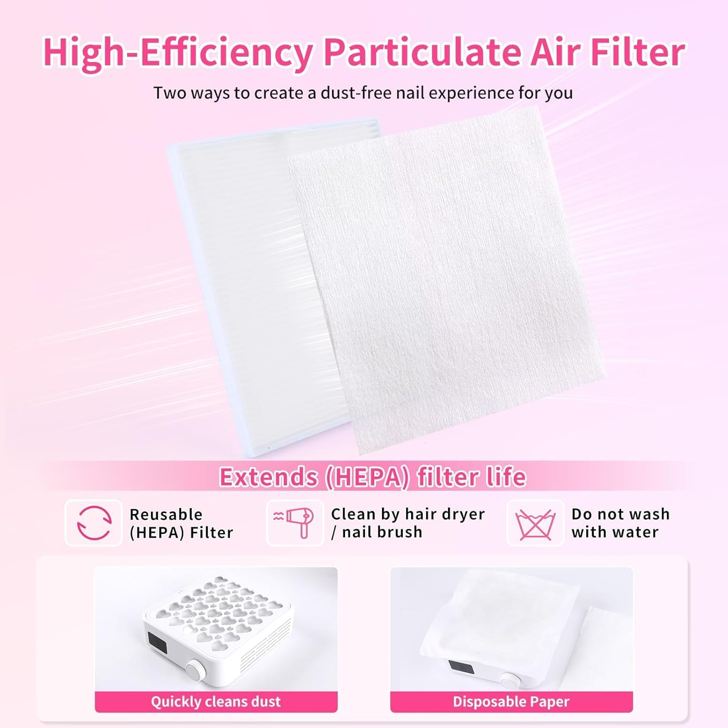 BQAN Nail Dust Collector Portable 4200RPM Vacuum with Reusable Filter for Acrylic Drilling Dust Beginner Friendly Small Manicure Tool