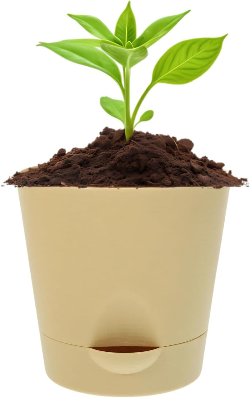 EZONEDEAL Indoor Self-Watering Planters, Planter Pots Indoor Self-Watering Planters with Drainage Holes & Saucers, Plastic Flower Pots, Nursery Planting Pots for Indoor Outdoor Plants (Grey)