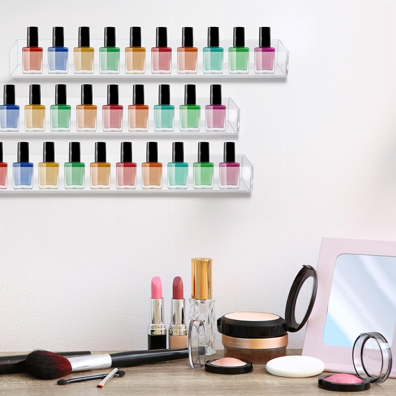 6 Packs Nail Polish Rack Wall Mounted Shelf, Clear Acrylic Shelves Nail Polish Holder Organizer Display, Hanging Acrylic Shelves for Paint Perfume Essential Oils Organizer, 12 Inch