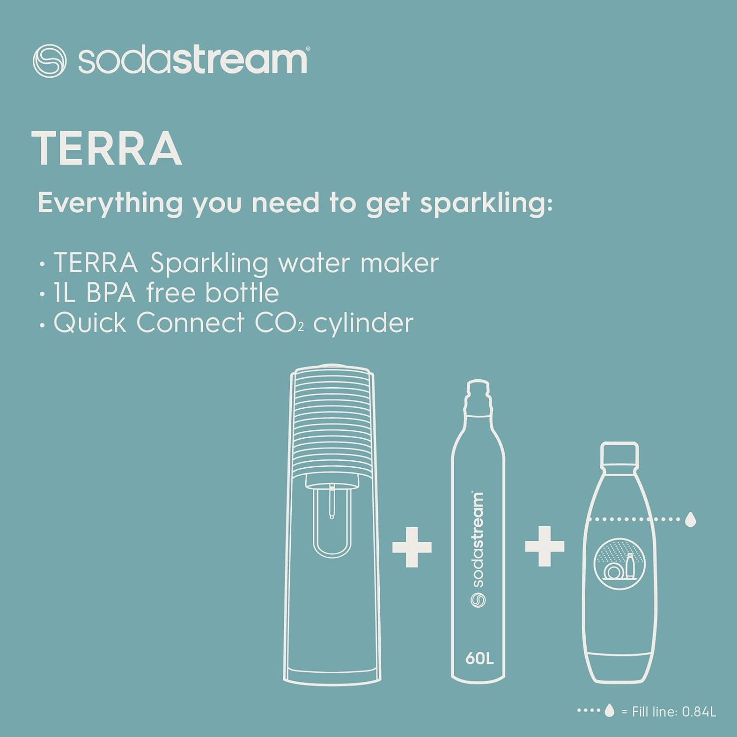 Sodastream Terra Classic Sparkling Water Maker W/60L Cylinder/1L Bottle White image number 5