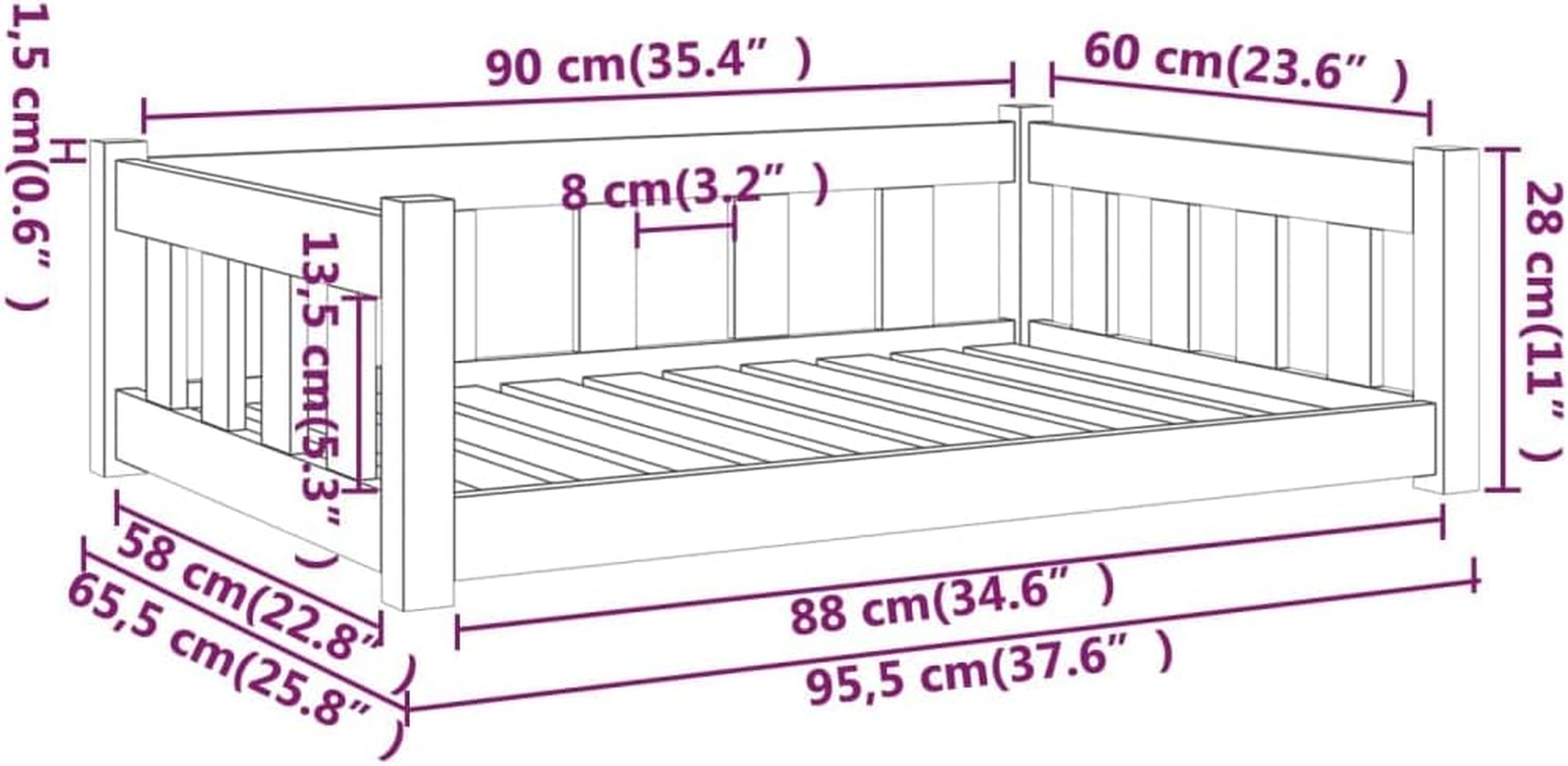Dog Bed 95.5X65.5X28 Cm Solid Wood Pine Comfortable Pet Bed for Dogs Cats image number 4
