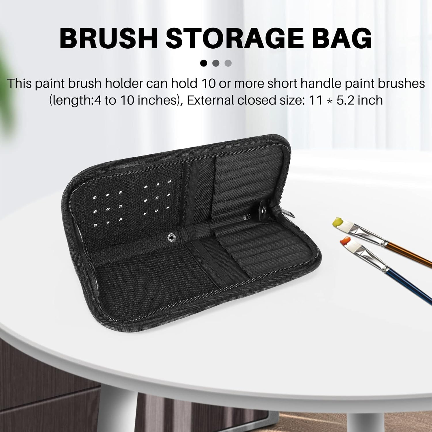 29Cm Artist Paint Brush Holder Zippered Brush Case for Oil Acrylic Watercolor Brush Breathable Painting Kit image number 3