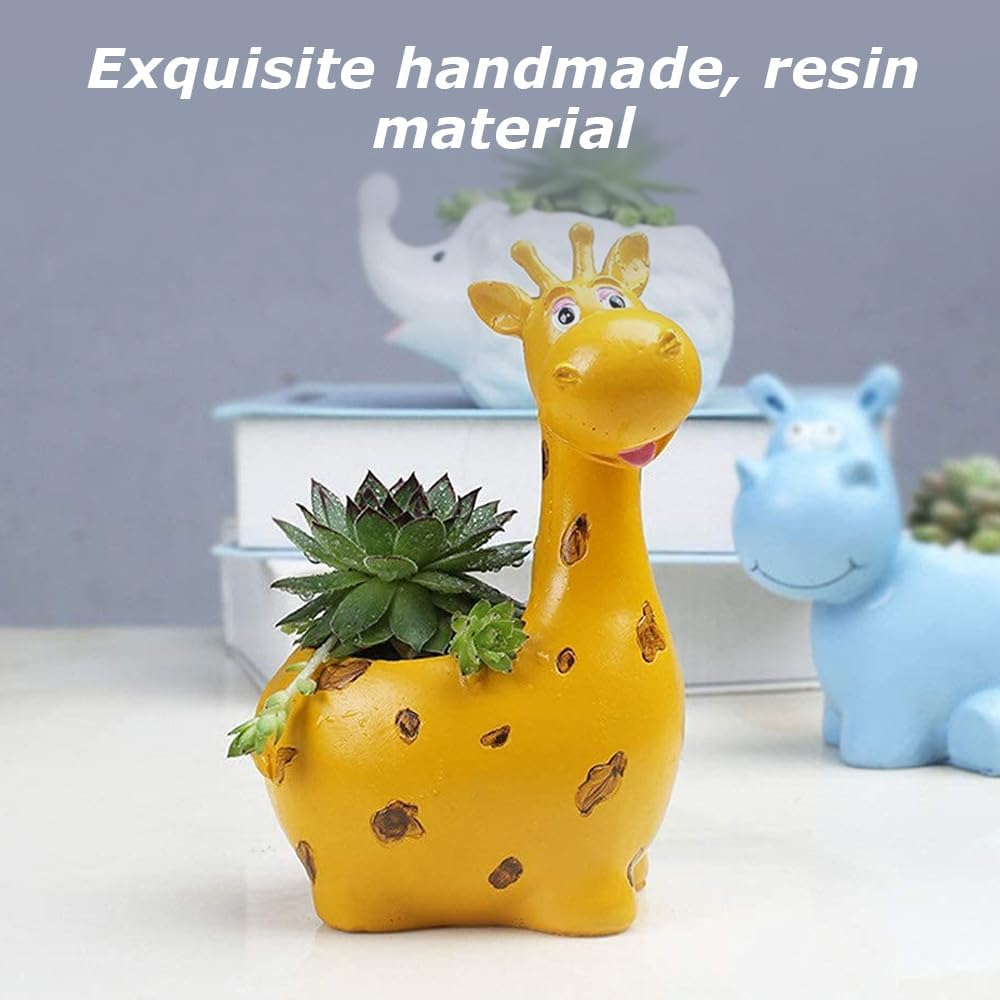 2 Pcs Animal Succulent Planter Pot with Drainage Hole, Giraffe Shape Small Succulent Pots, Hippo Resin Flower Pot, Mini Flower Planter Cartoon Planter, Cartoon Plant Containers image number 5