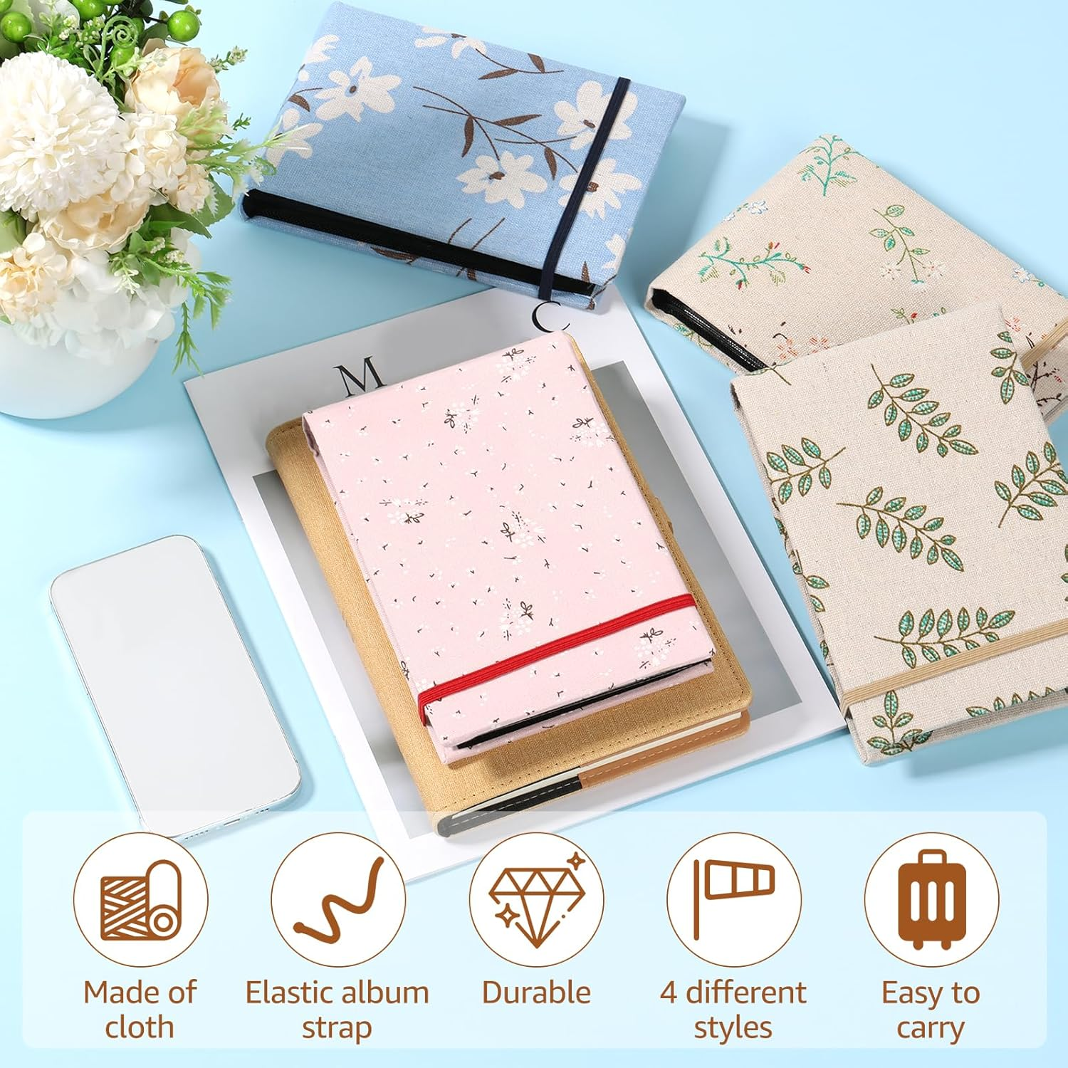 4Pcs Photo Albums,Flip Photo Album,Cloth Covered Portable Memory Book,Light and Portable Photo Album Book,Large Capacity Photo Album Book for Holiday image number 2