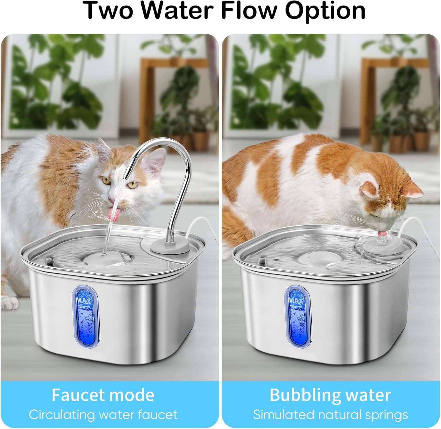 3.2L Stainless Steel Pet Water Fountain for Cat and Dog with Quiet Pump, Automatic Cat Water Dispenser for Multiple Pets Drinking with Transparent Window image number 5