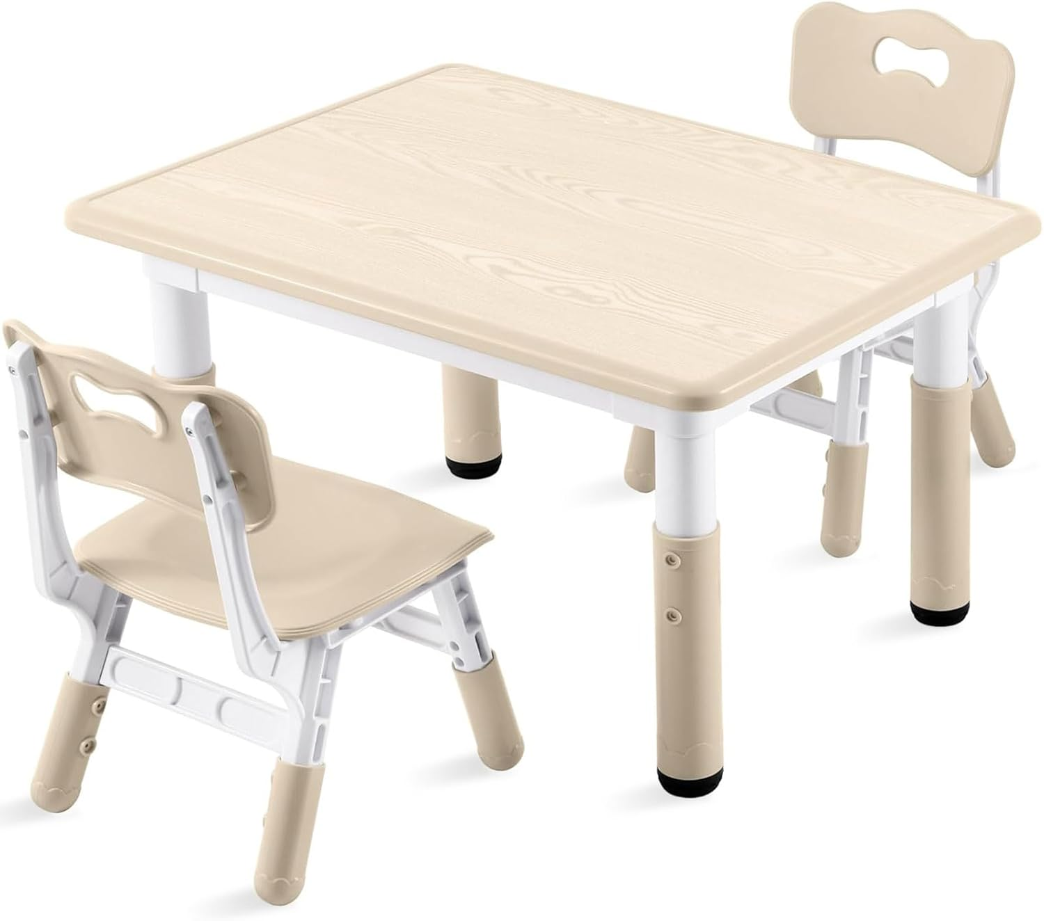 Adjustable Kids Table and 2 Chairs Set, 7-Level Height Table for Kids, Plastic Toddler Desk and Chair Set Ages 2-8, Art Table with 2 Seats, Ergonomic Backrest, Graffiti Surface, Gray, 60 X 80Cm