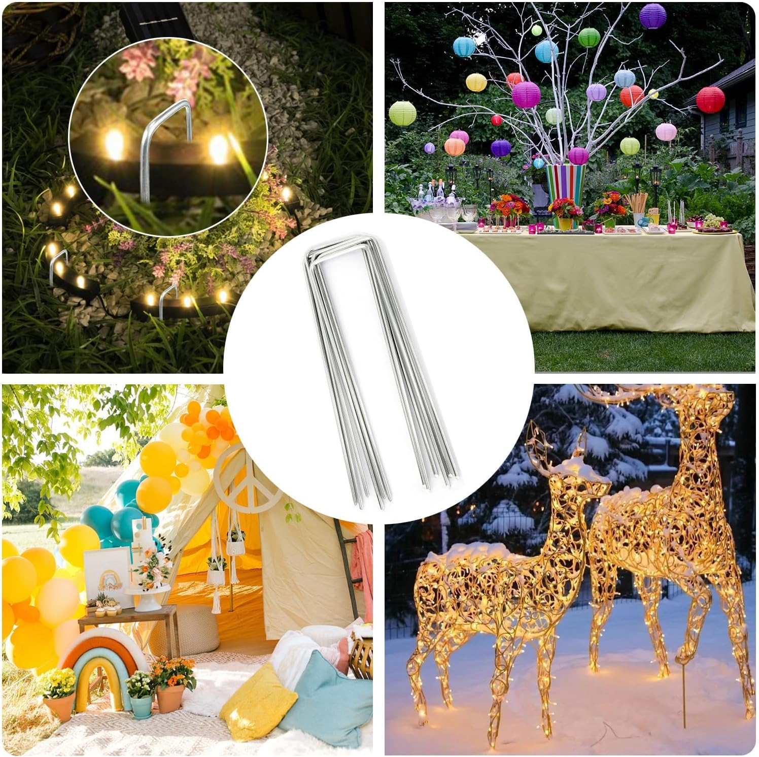 Landscape Staples 50 Pcs Galvanized Garden Stakes U-Shaped Tent Stakes 6 Inch 11 Gauge Plant Cover Stakes Anti-Rust Ground Sod Pins Yard Stakes for Landscape Weed Barrier Irrigation Tubing image number 2