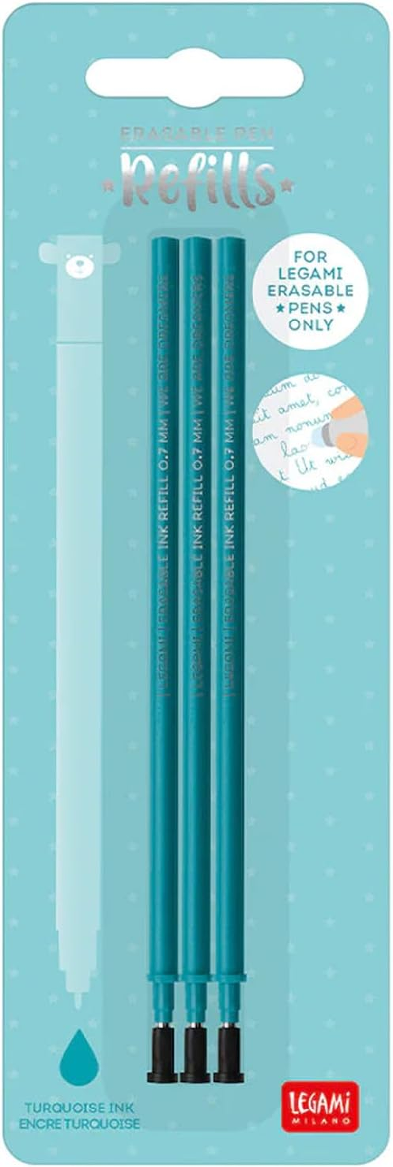 Legami 3 X Turquoise Blue Erasable Pen Refills image number 1