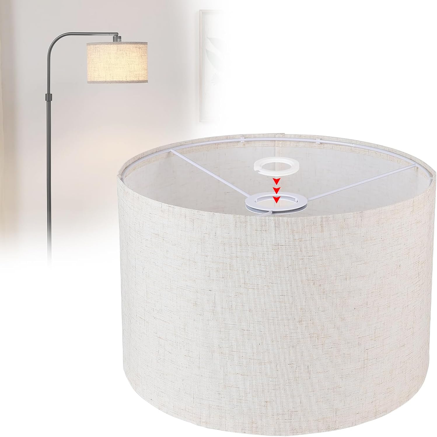 EFUTURETIME Fabric Lampshade Height 20 X Diameter 30 Cm round Cylindrical Natural Linen Suitable for E14/E27 Sockets for Floor Lamp, Ceiling Lamp, Wall Lamp, Bedside Lamp, Table Lamp, Grey