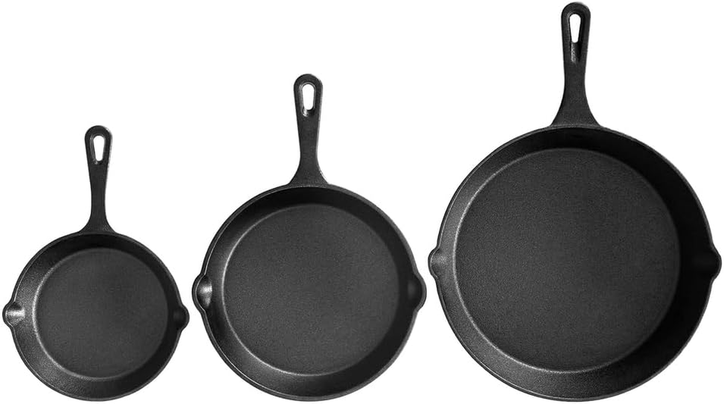 5-Star Chef Frying Pan Cast Iron Steak Skillet BBQ Oven Cookware 3PCS image number 6