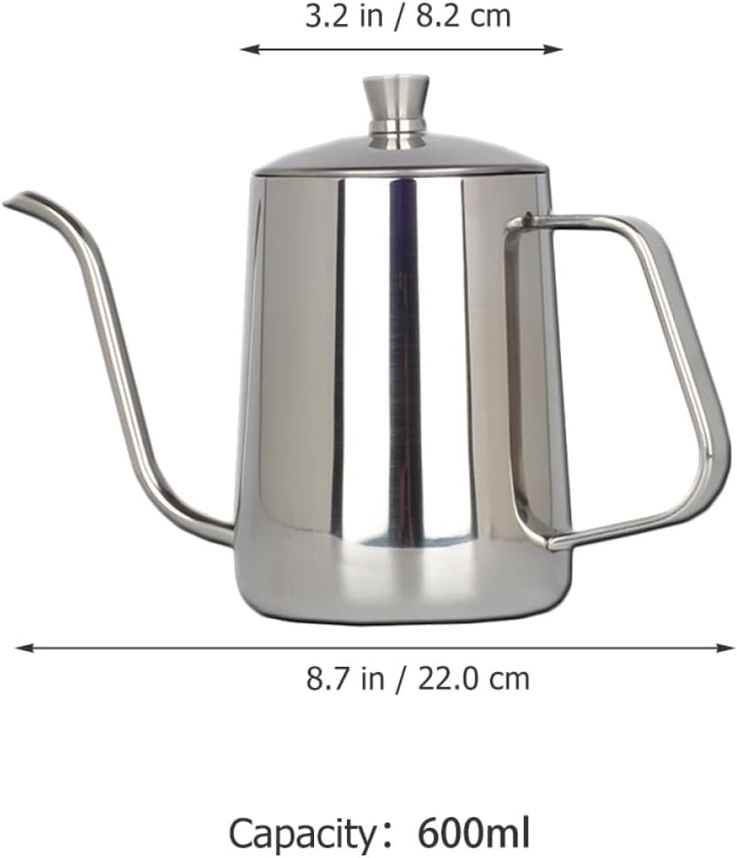 GLSTOY Stainless Steel Coffee Kettle 600Ml Long Spout Gooseneck Kettle with Lid Office Coffee Pot Multi-Use Metal Tea Pot for Drip Brewing and Manual Brewing
