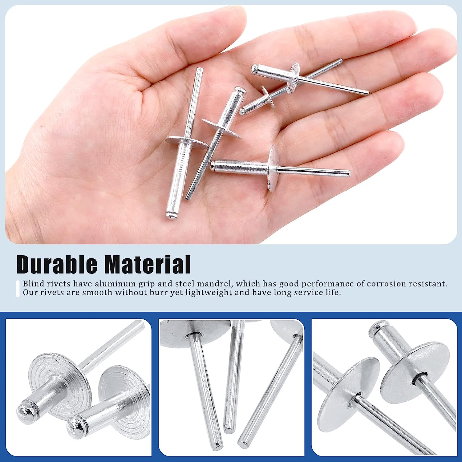 Glarks 125Pcs 5 Sizes Large Flange Aluminum Blind Rivets Pop Rivets Assortment Set for Joining Metal Plate Pipe Automotive