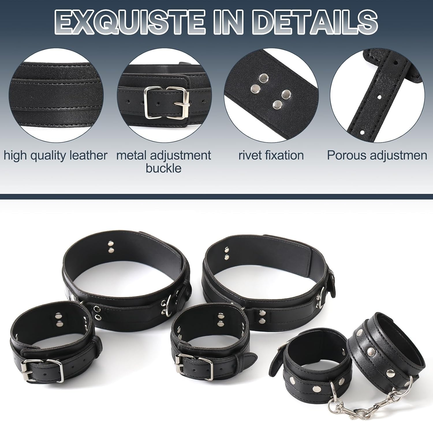 BDSM Sex Bondage Restraints Kit, 3 in 1 Wrist Thigh and Ankle Straps, Soft Leather Bed Restraints with Adjustable Leg Straps Handcuffs, Adult Sex Toys for Couples Women Unisex image number 1