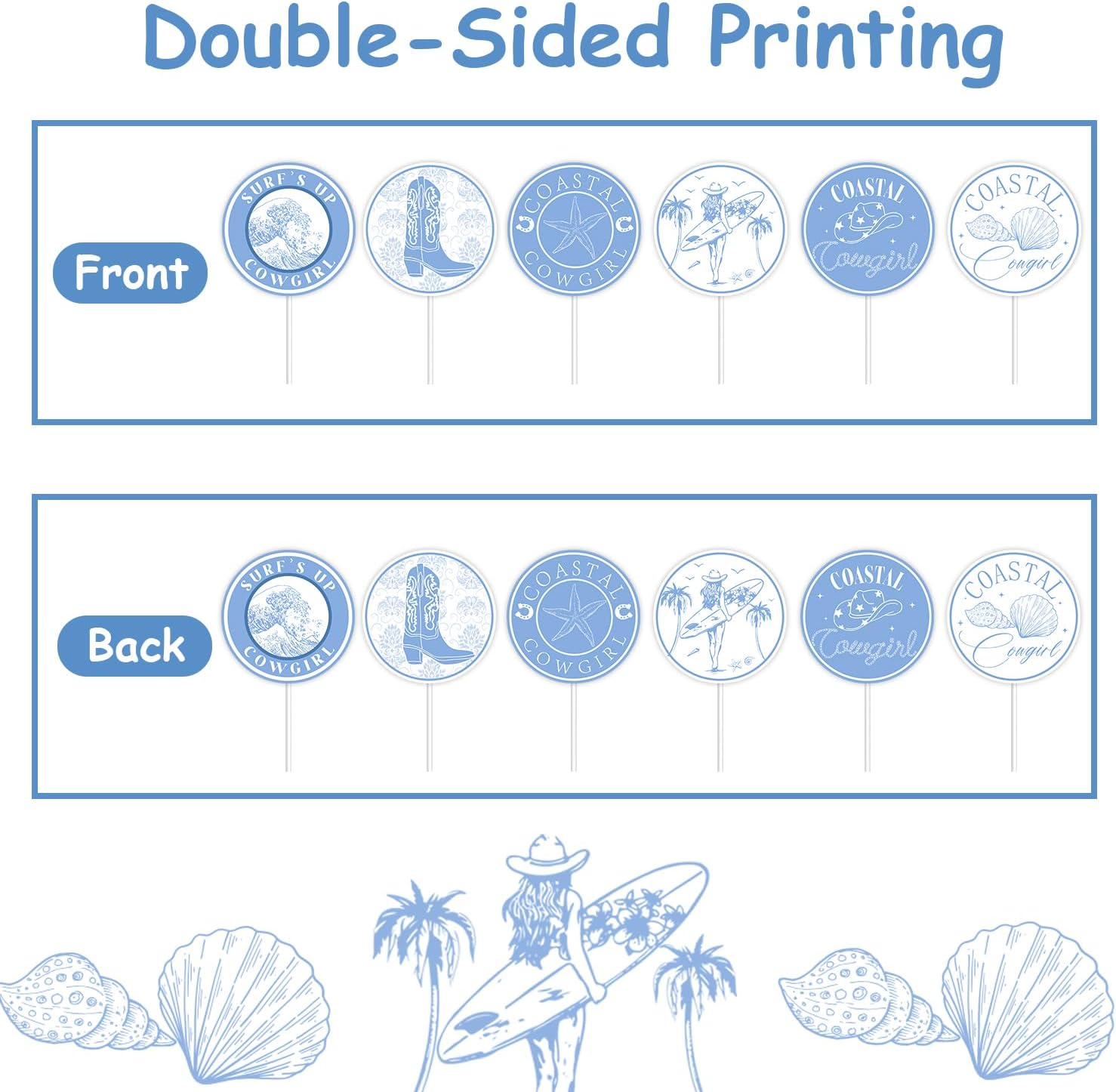 36Pcs Coastal Cowgirl Bachelorette Cupcake Toppers Nautical Bridal Shower Decorations Blue Boots Hats Shells Palm Cake Decorations for Cowgirl Bachelorette Engagement Bridal Shower Party Supplies image number 1