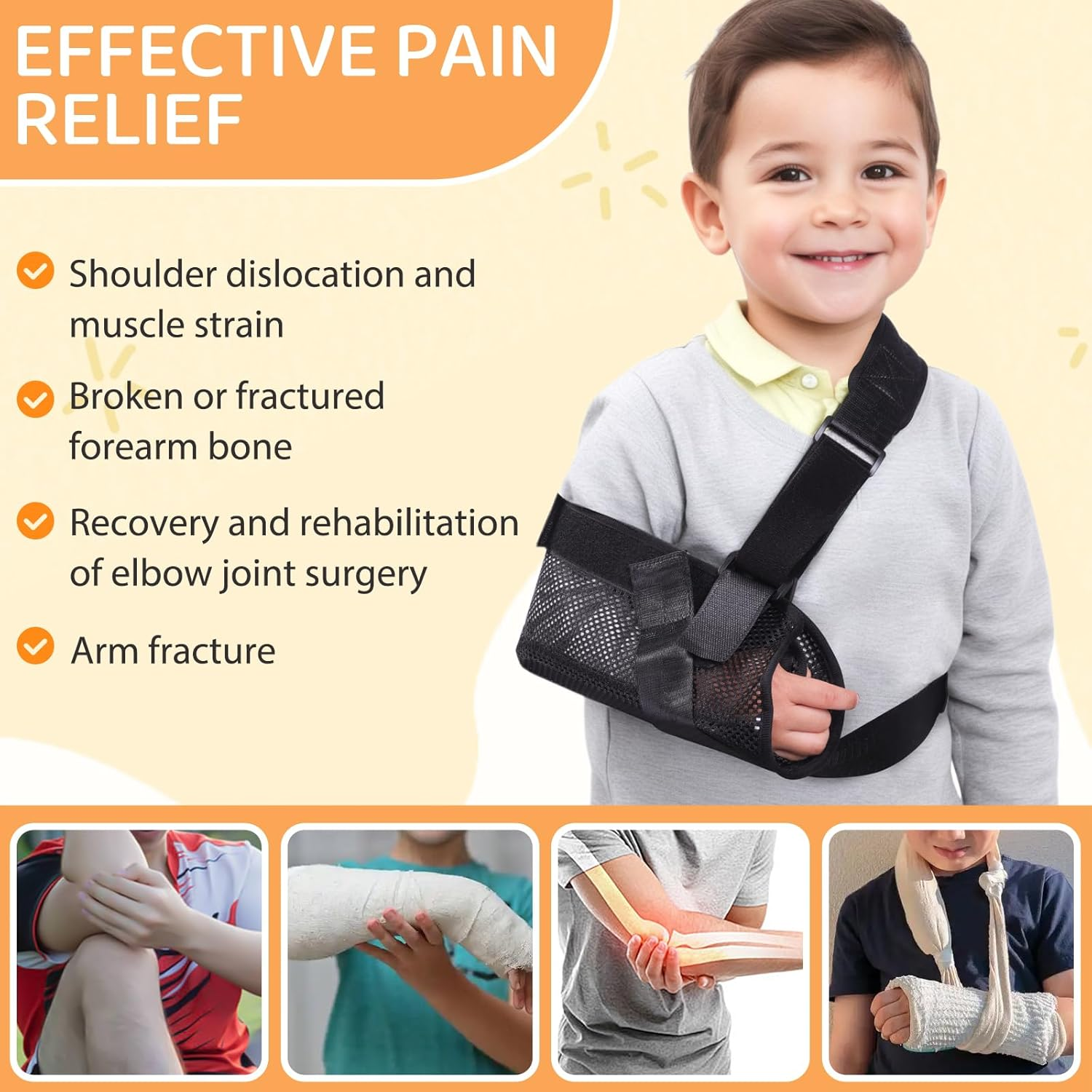 Carm Sling for Kids, Arm Brace with Support Plate, Arm Support Sling Shoulder Immobilizer for Children Shoulder Injury, Suit for Left and Right Arms, Boy and Girl(Black-Xs) image number 4