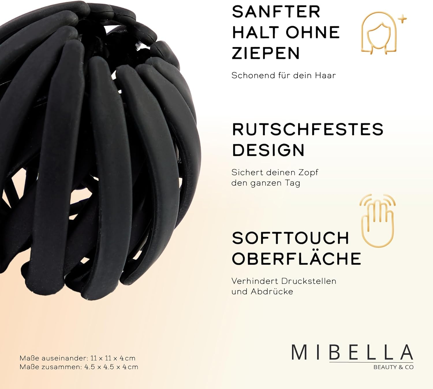 MIBELLA BEAUTY & CO Spiral Hair Claw for Gentle Hold without Pulling - Hair Clip with Non-Slip Design for Secure Grip - Black image number 2