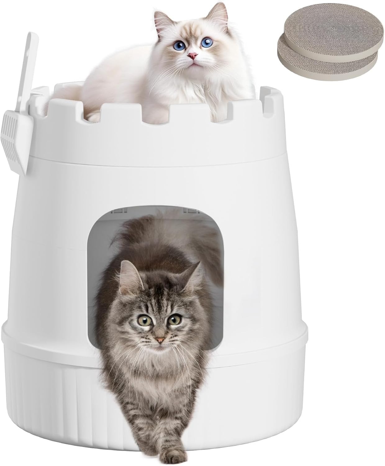 Lifewit Castle Cat Plant Litter Box with Scratching Board & Scoop, Hidden Covered Kitty Litter Box Enclosure with Odor Control & Carbon Filter in Living Room, Bedroom, Corner, White image number 2