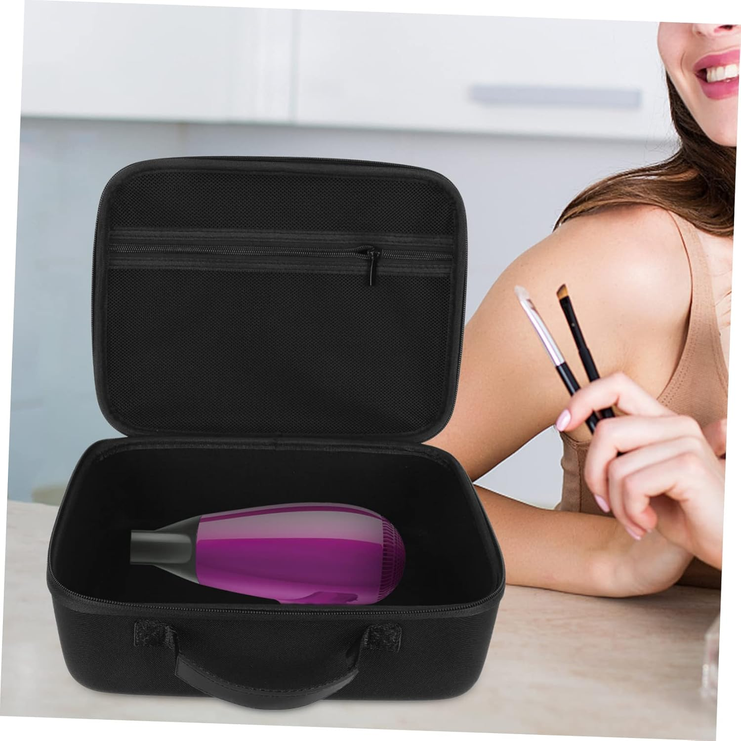 Hohopeti Portable Hair Dryer Carrier Case Storage Travel Bag for Hair Styling Tools Straightener Curler Organizer Protective Toiletry Bag