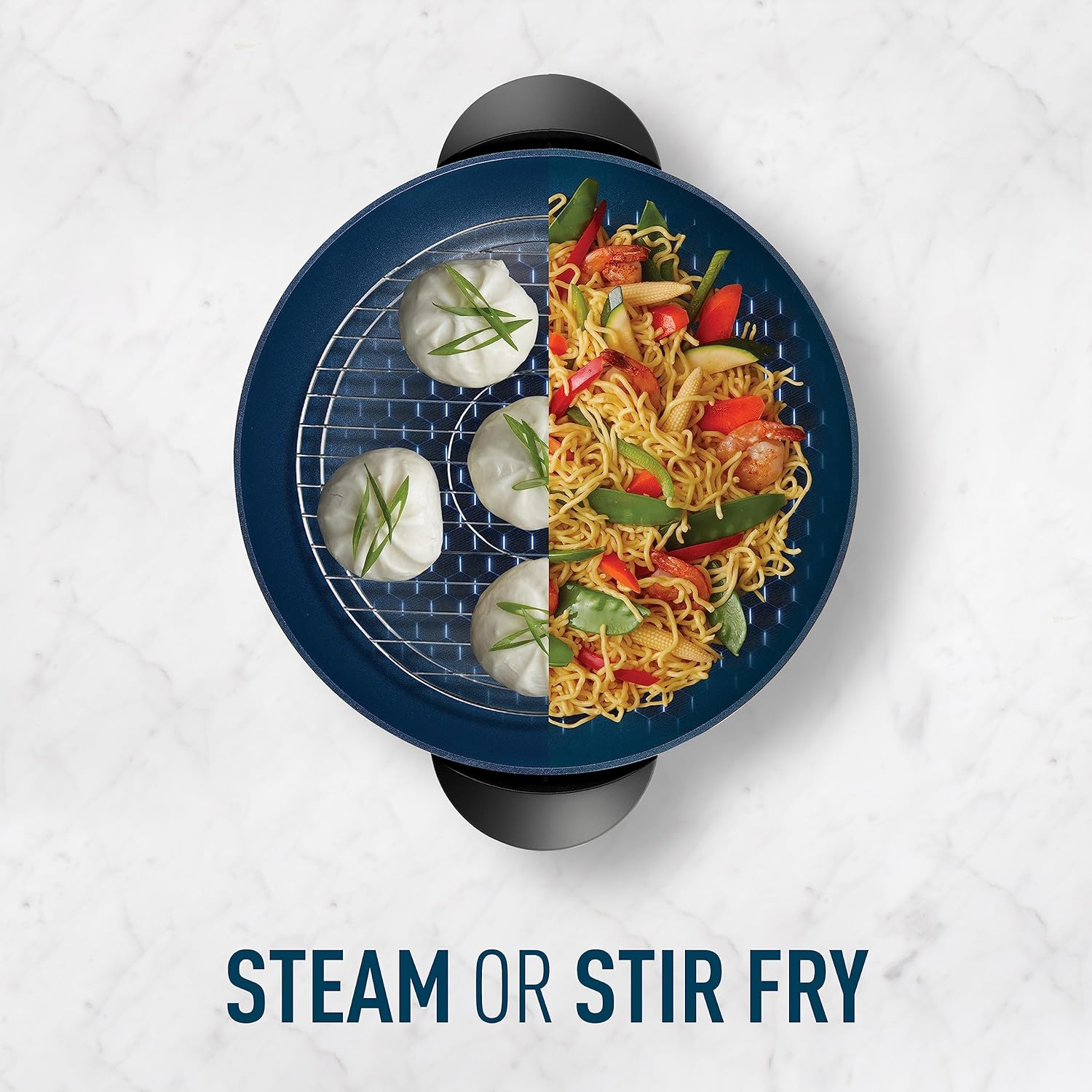 Sunbeam Diamondforce Electric Wok | Non-Stick Diamond-Infused Electric Pan Coating, Easy Wipe Clean-Up, 7.5L Large Capacity, Energy Efficient Cooking 2400W, Dark Blue WWM7100DF image number 4