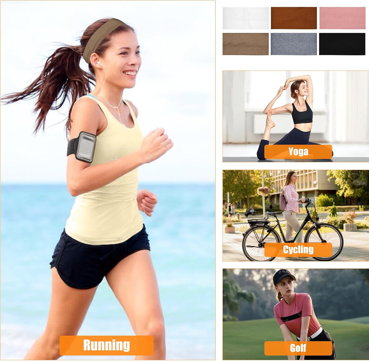 Pack of 6 Elastic Hair Bands, Wide Stretchy Women'S Fashionable Headband, 8.8 Cm Boho Soft Headband, Wide Headbands for Women, Yoga Hair Band, Women'S Wide, Hair Bands for Sports, Fitness, Running image number 5