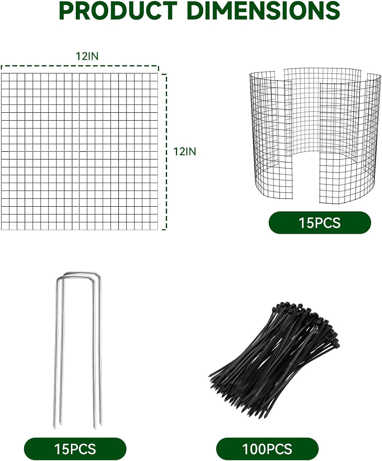 15 PCS 30Cm X 30Cm Garden Cloche Plant Metal, Plant Animal Protection Barrier with Ground Stakes & Nylon Ties, Garden Rabbit Fence for Vegetable Patch Fruit Cage