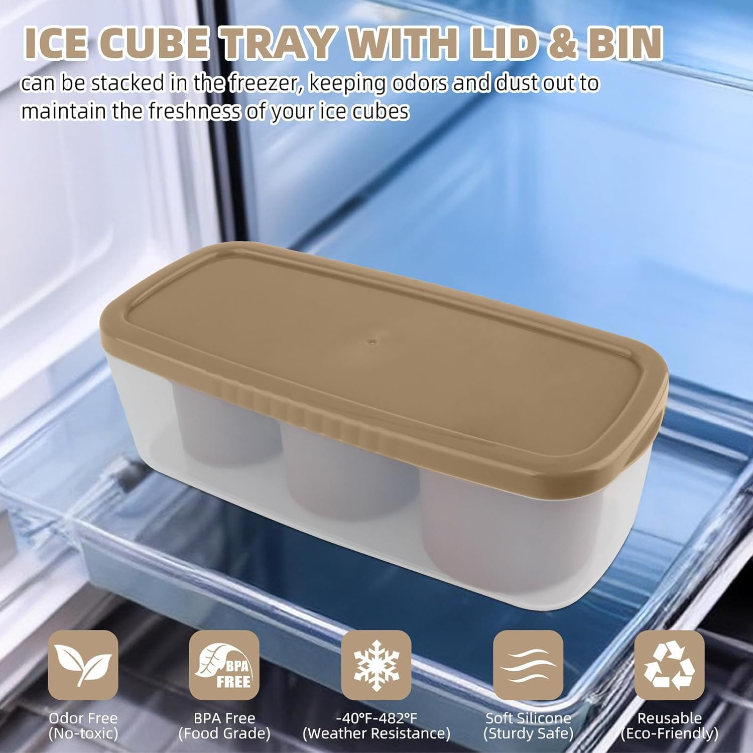 Tcamp Tumbler Ice Mold, Ice Cube Tray with Lid and Bin for 30-40 Oz Tumbler Cup, Silicone Ice Cube Molds for Chilling Cocktails, Whiskey, Drinks, Coffee, Tea, Ice Maker (Brown) - Black image number 3