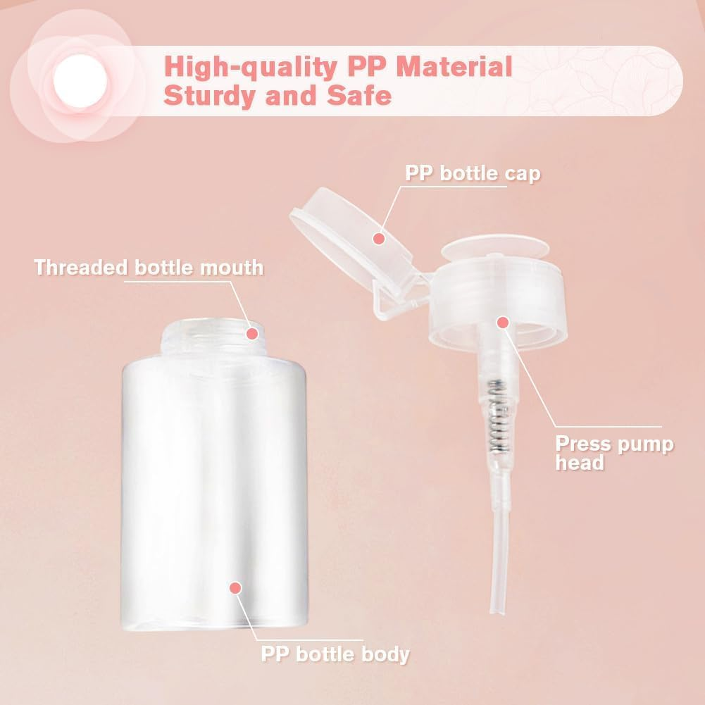 Shuoteng Clear Push down Pump Dispenser, 3Pcs Push down Pump Dispenser Empty Top Bottles,Clear Pump Dispensers Nail Polish Remover Empty Containers image number 4